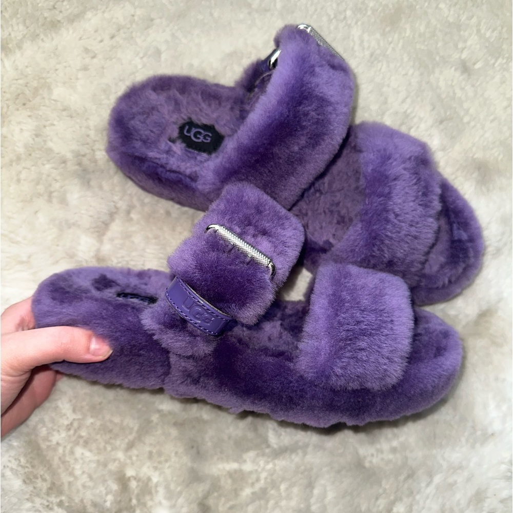 UGG Fuzz Yeah Violet Blue Buckle Slip-On Sandals Purple Women's Size 8 Purple - Picture 3 of 7